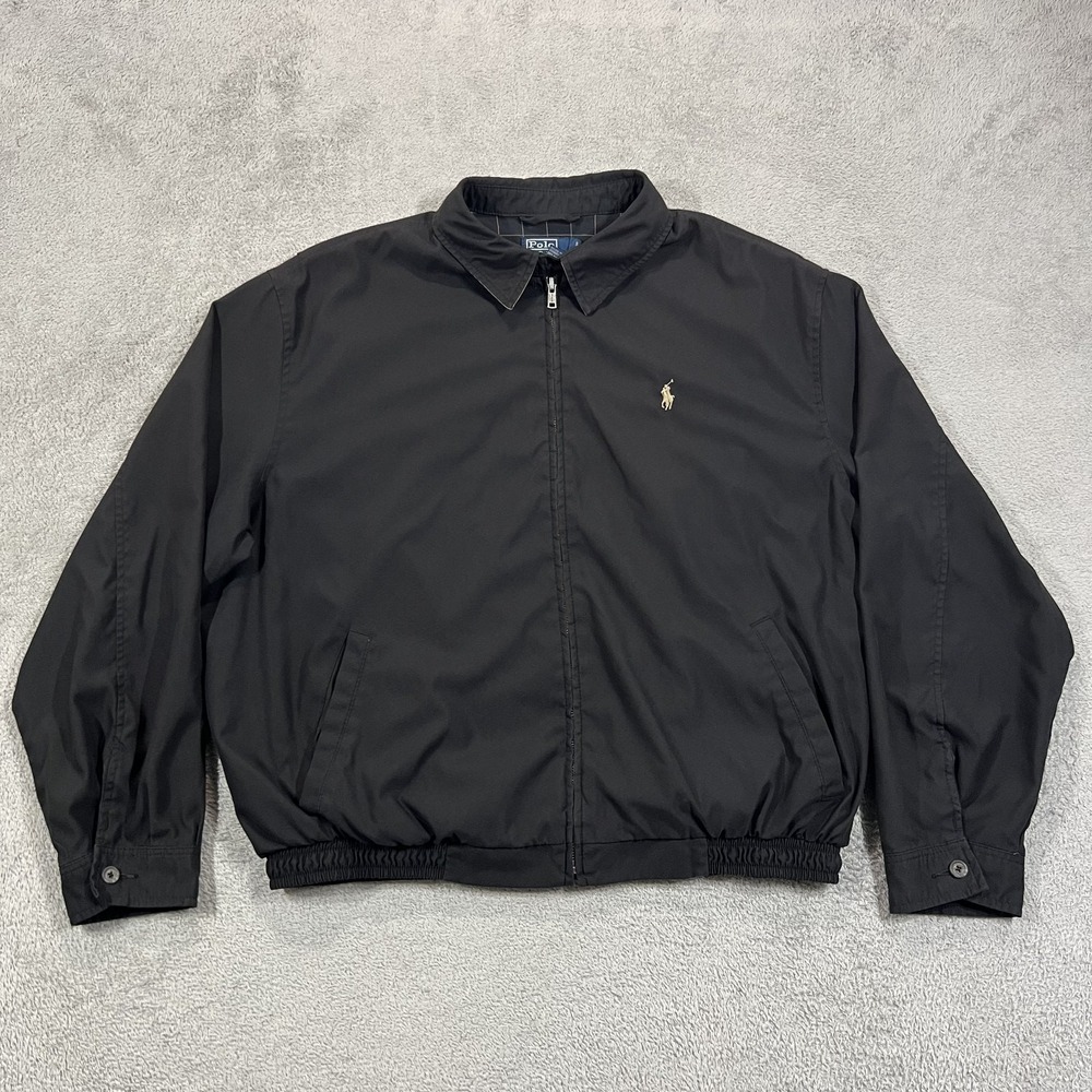 Vintage Polo Ralph Lauren Harrington Jacket Men XL Black Windbreaker Plaid Lined